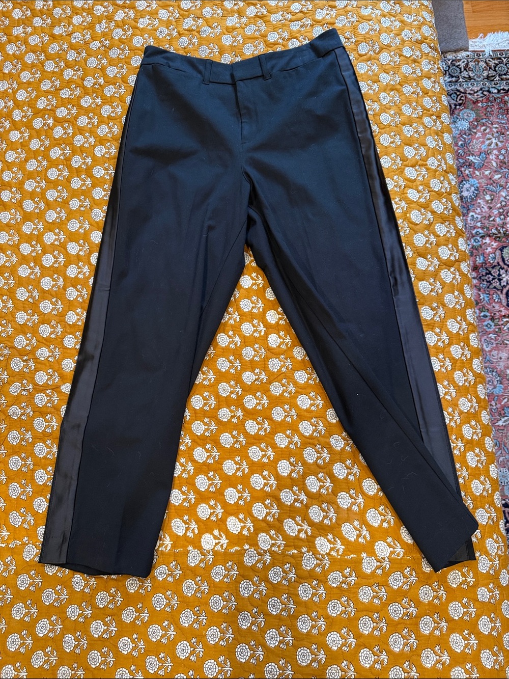 Old Navy Black Straight-Leg Pants with Satin Side Stripe